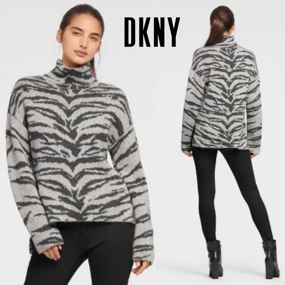 SOLD - NWT DKNY sweater animal print zebra Large - Picture 5 of 5